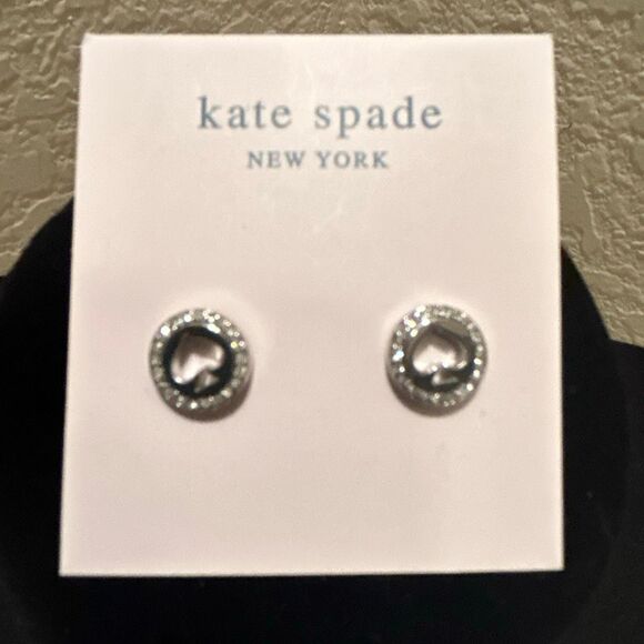Kate Spade Silver Tone Rhinestone Halo Spade Stud Round Earrings New - Picture 1 of 6